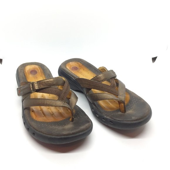 Clarks Shoes - Clarks Pewter Bronze Leather Slip On  Sandals  6